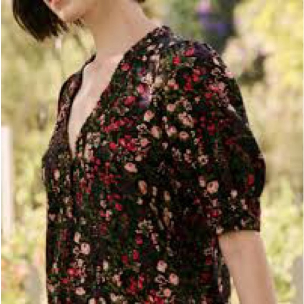 The Great Yonder Midi in Black Fresh Water Floral Cotton Tiered Dress, Size 3 - Picture 3 of 8